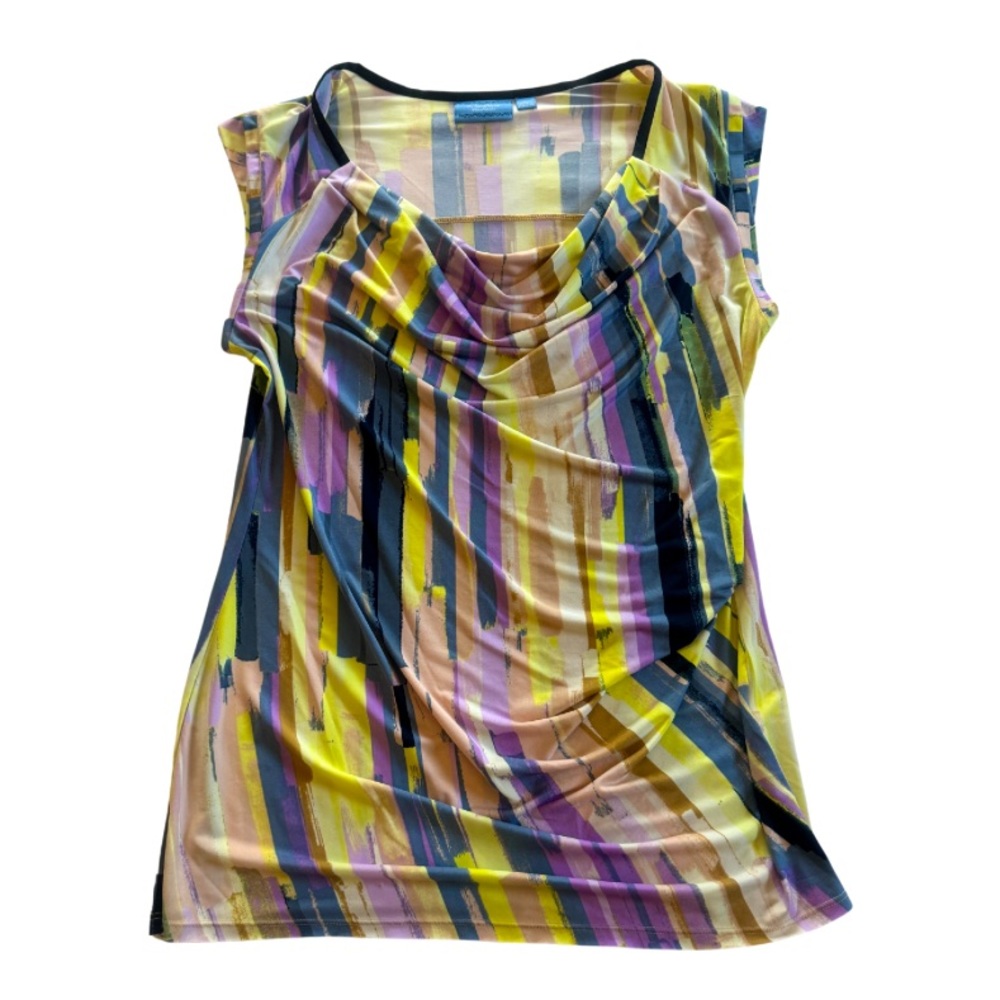 Simply Vera Ladies Tunic Asymmetrical Tank, yellow/purple/grey, size L